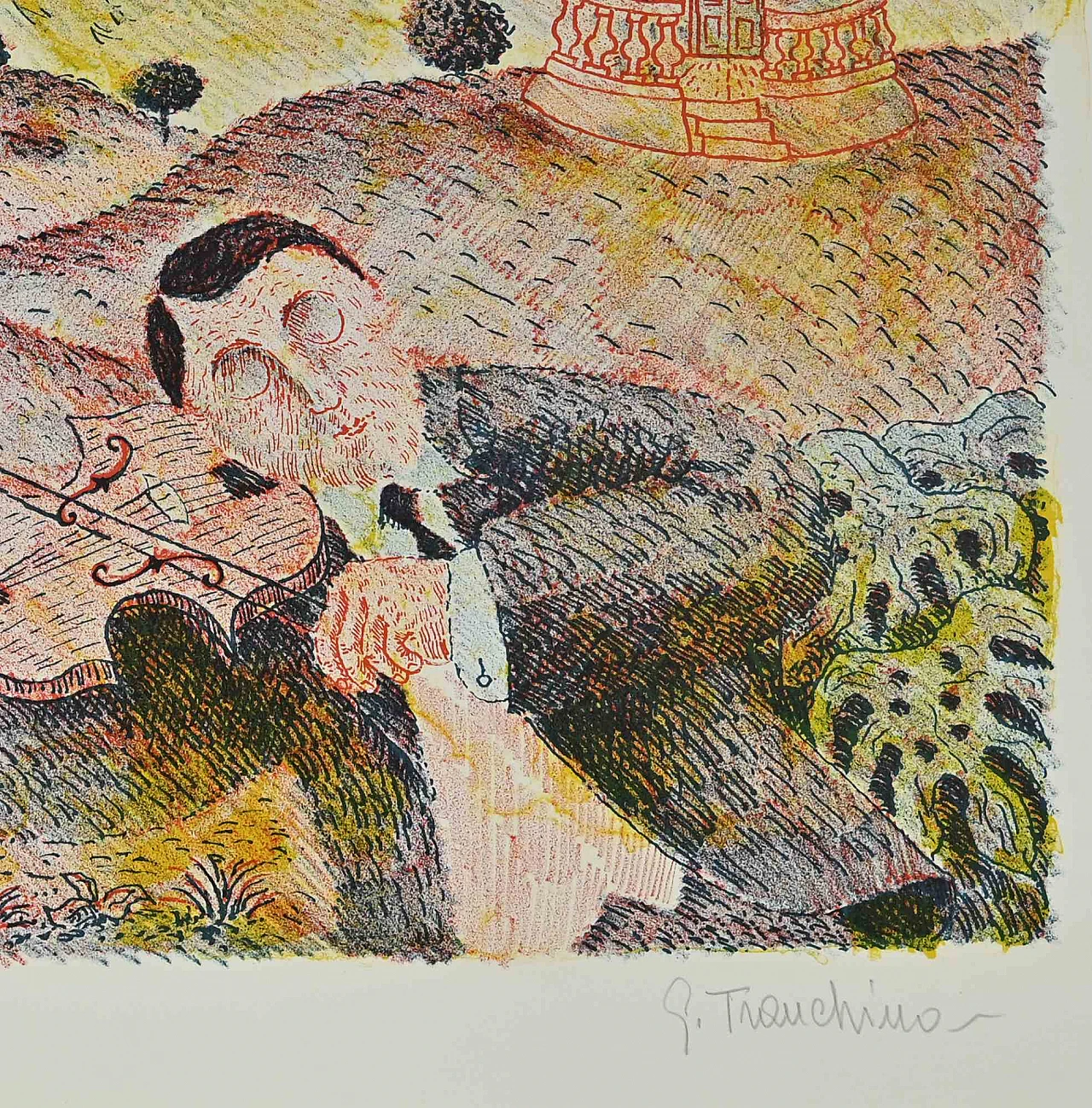 Gaetano Tranchino, Player and Palm, Lithograph 1960s-1970s 2