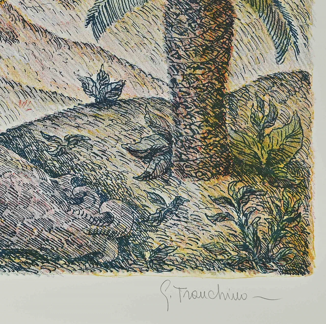Gaetano Tranchino, Figura e Palme, Lithograph 1960s-1970s 2
