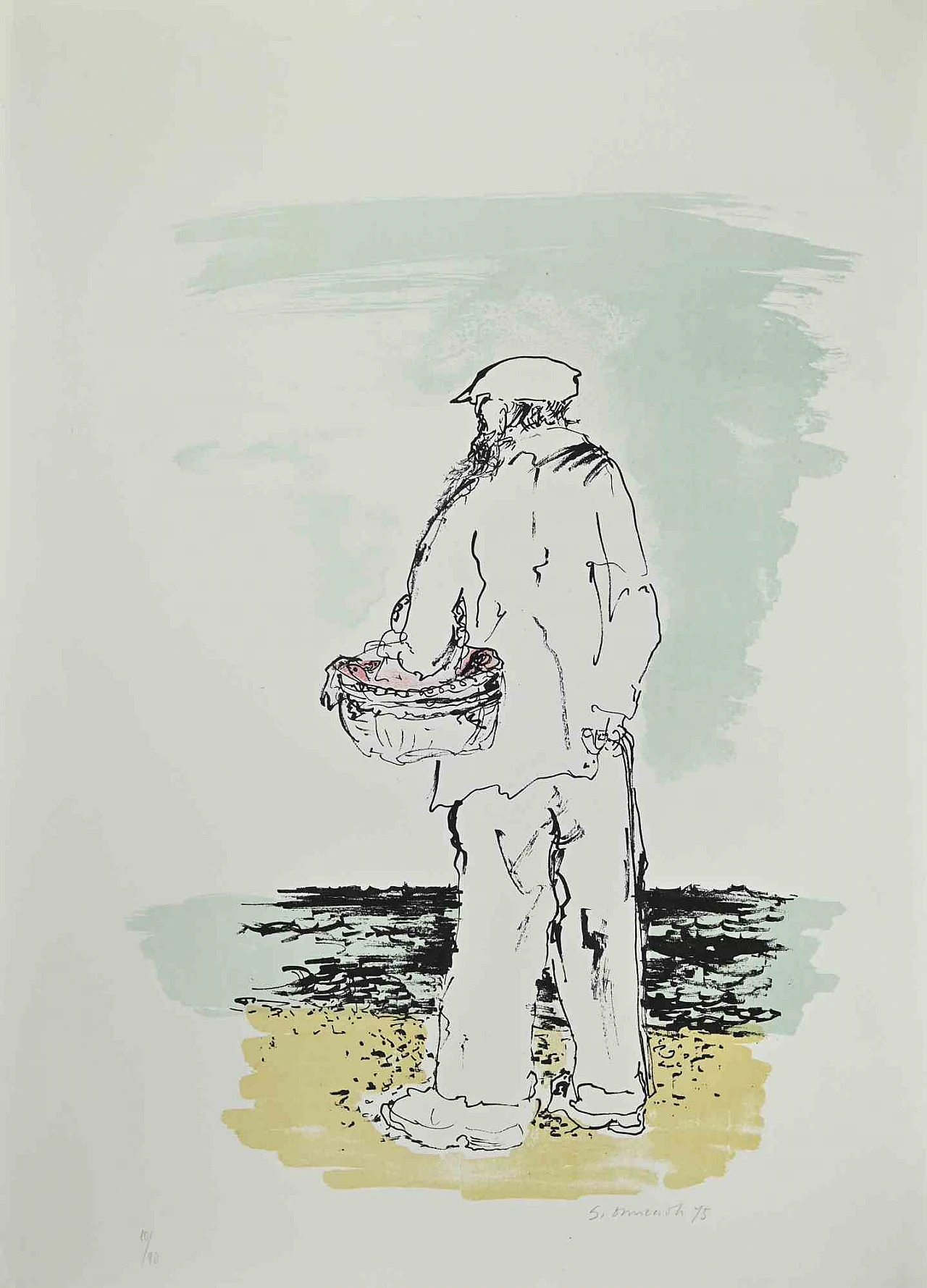 Giovanni Omiccioli, Il pescatore, litografia 1960-1979 1