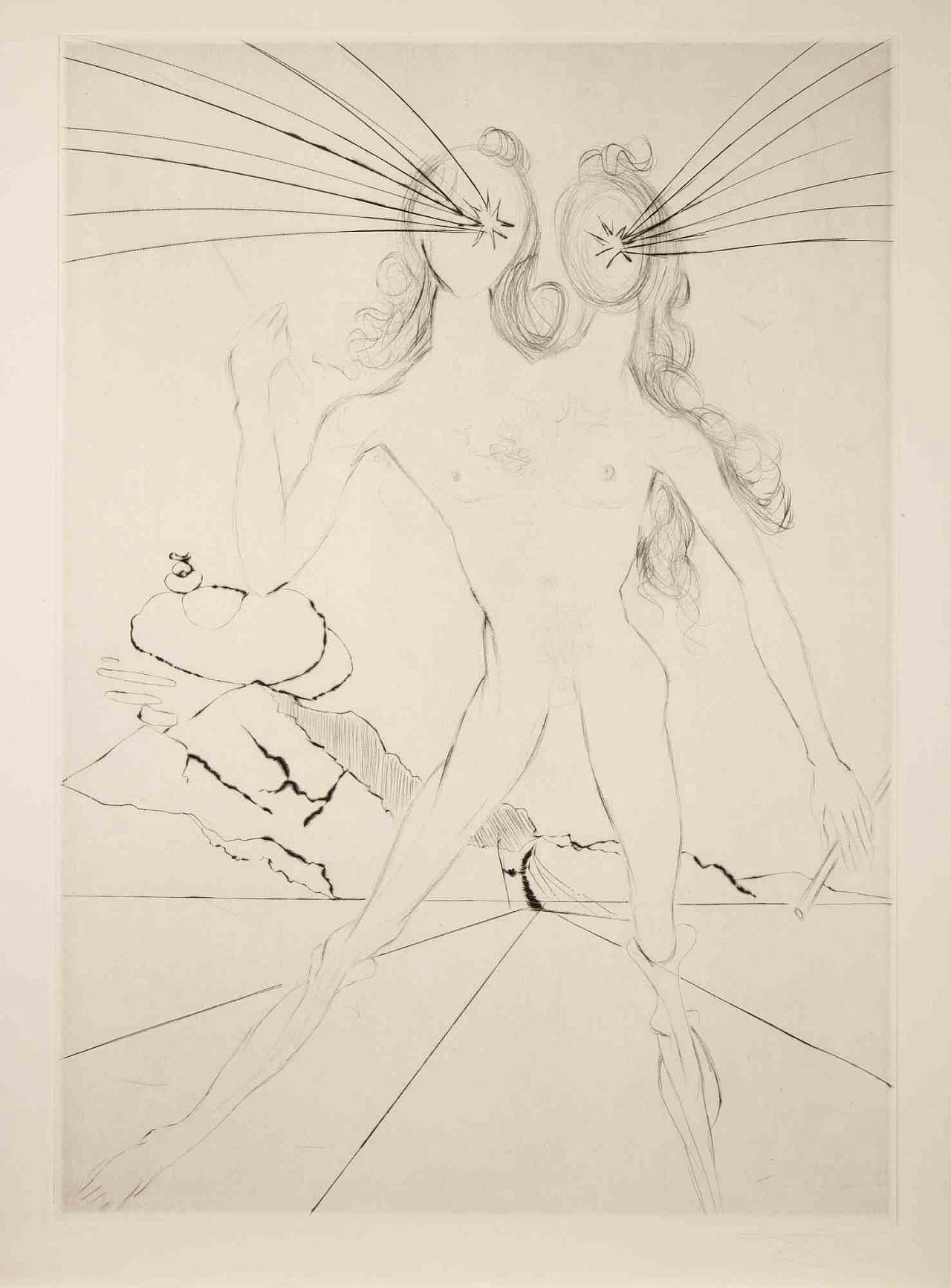 Salvador Dalì, Bicéphale, Etching Drypoint 1960s-1970s 1