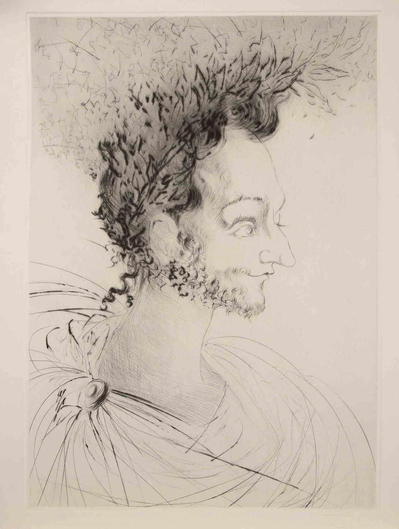 Salvador Dalì, Portrait of Ronsard, Etching Drypoint 1960s-1970s 1
