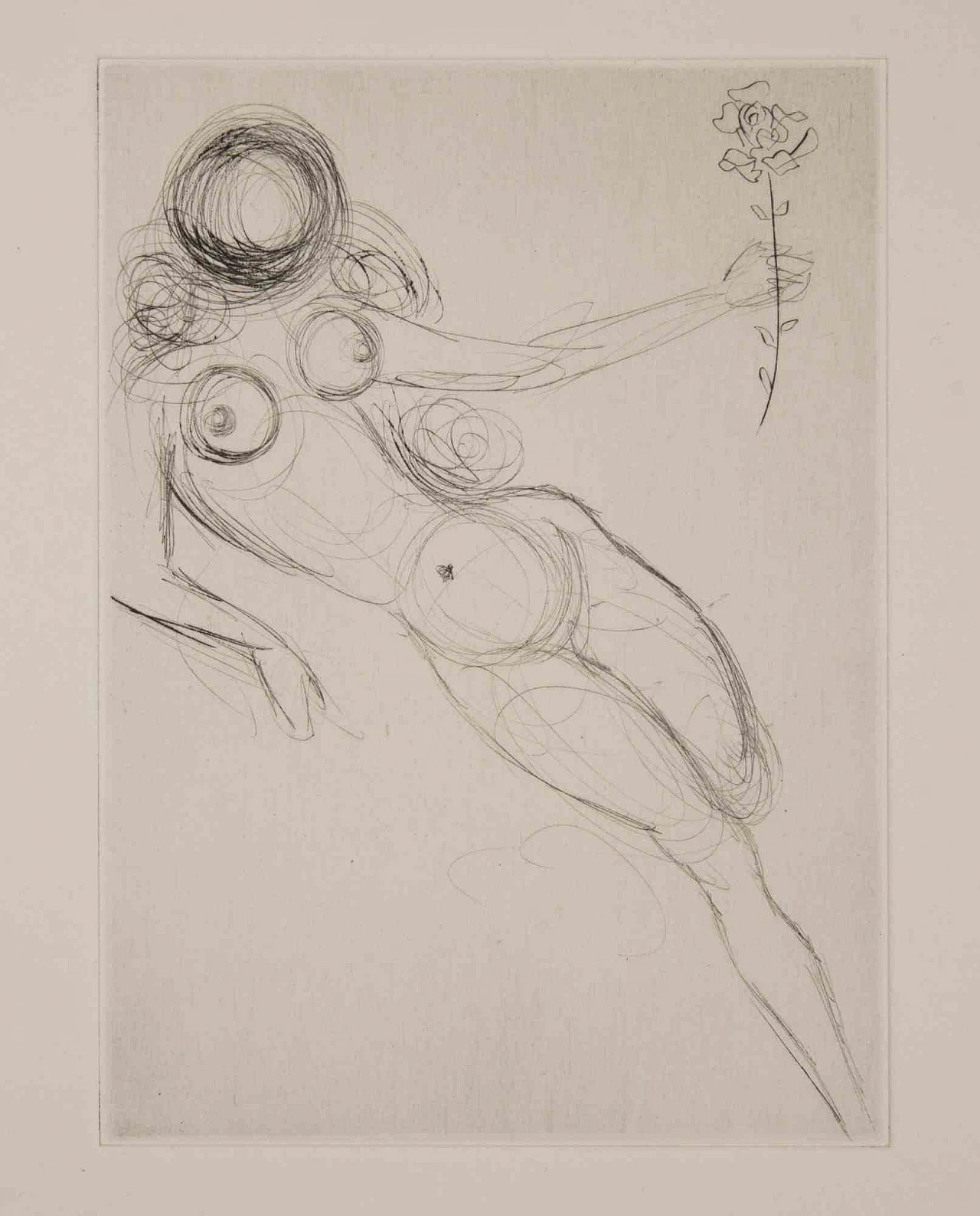 Salvador Dalì, Reclined Nude with Flower - from "Les Amours de Cassandre", Etching Drypoint 1960s-1970s 1