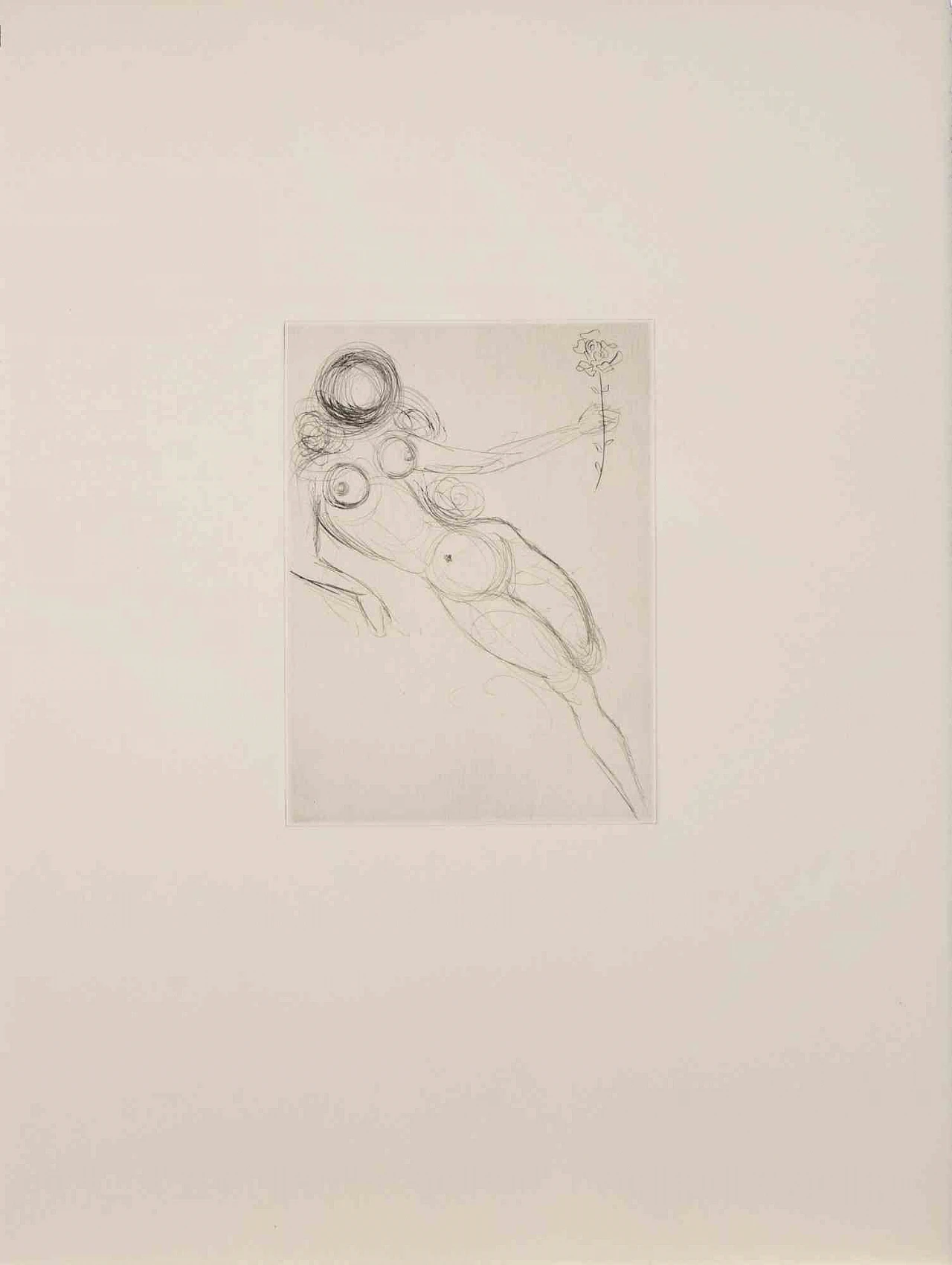 Salvador Dalì, Reclined Nude with Flower - from "Les Amours de Cassandre", Etching Drypoint 1960s-1970s 2