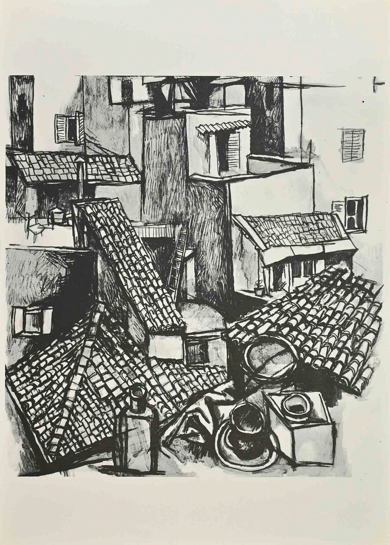 Renato Guttuso, I tetti di via Leonia, Fotolitografia 1960-1979 1
