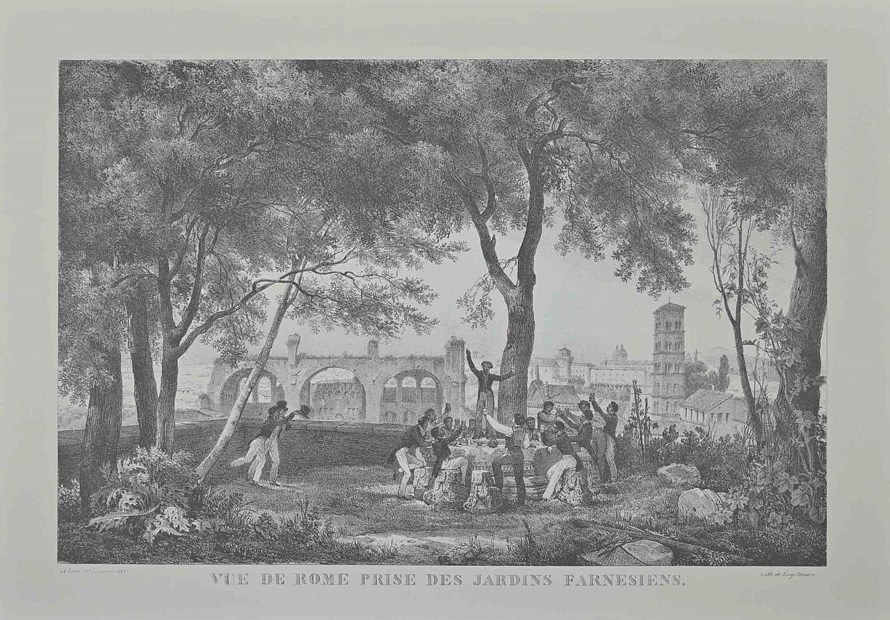 G. Engelmann, Vue de Rome Prize des Jardins Farnesiens, Offset Anni 2000 1