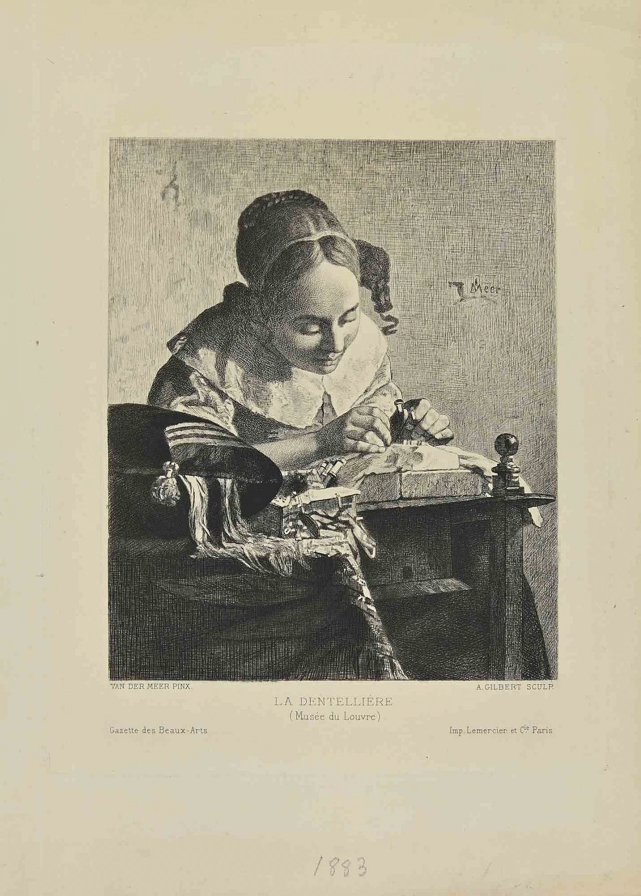 Achille Isidore Gilbert, La Dentellière  after Vermeer, Etching 19th century 1