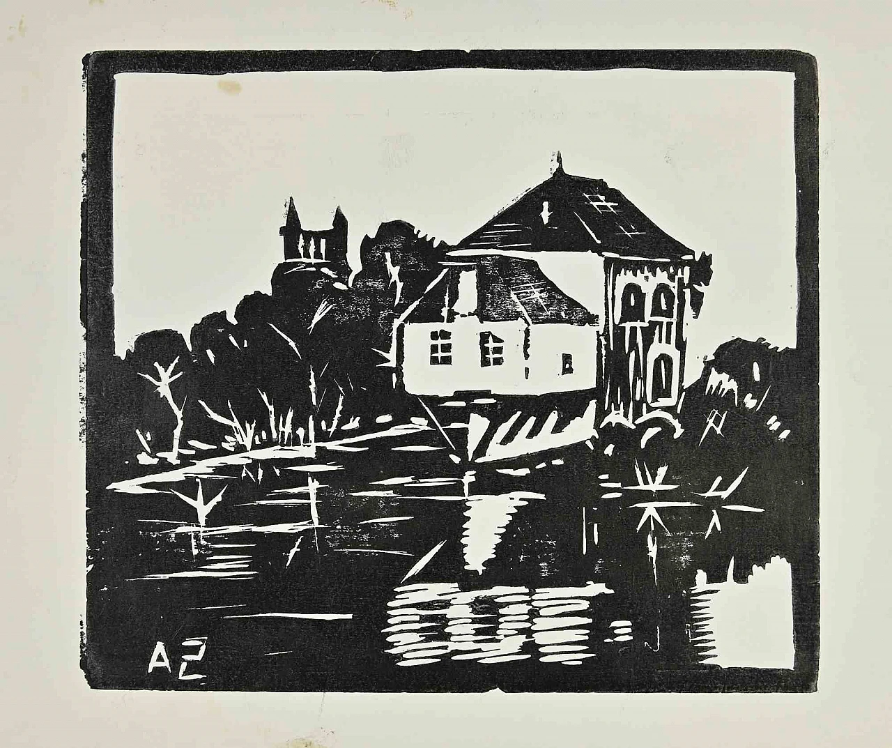 Arthur Sahlen, Houses, Woodcut 2000s 1