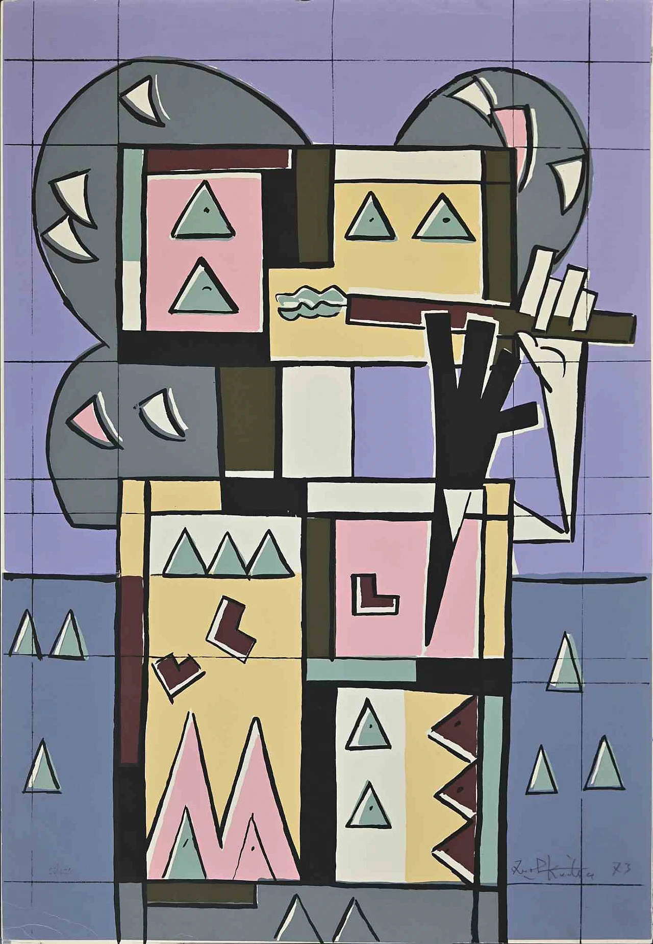 Ibrahim Kodra, Player, Lithograph 1960s-1970s 1