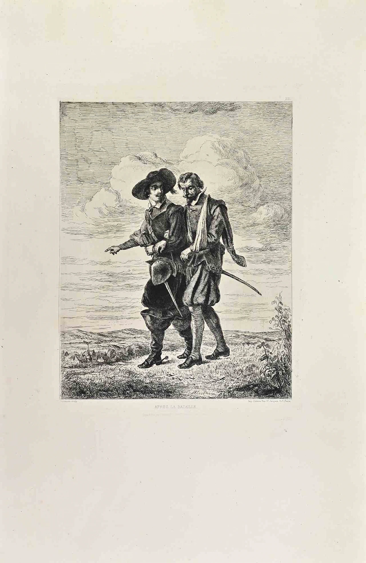 Hermann Maurice Cossmann, Apres la Bataille, Etching 19th century 1