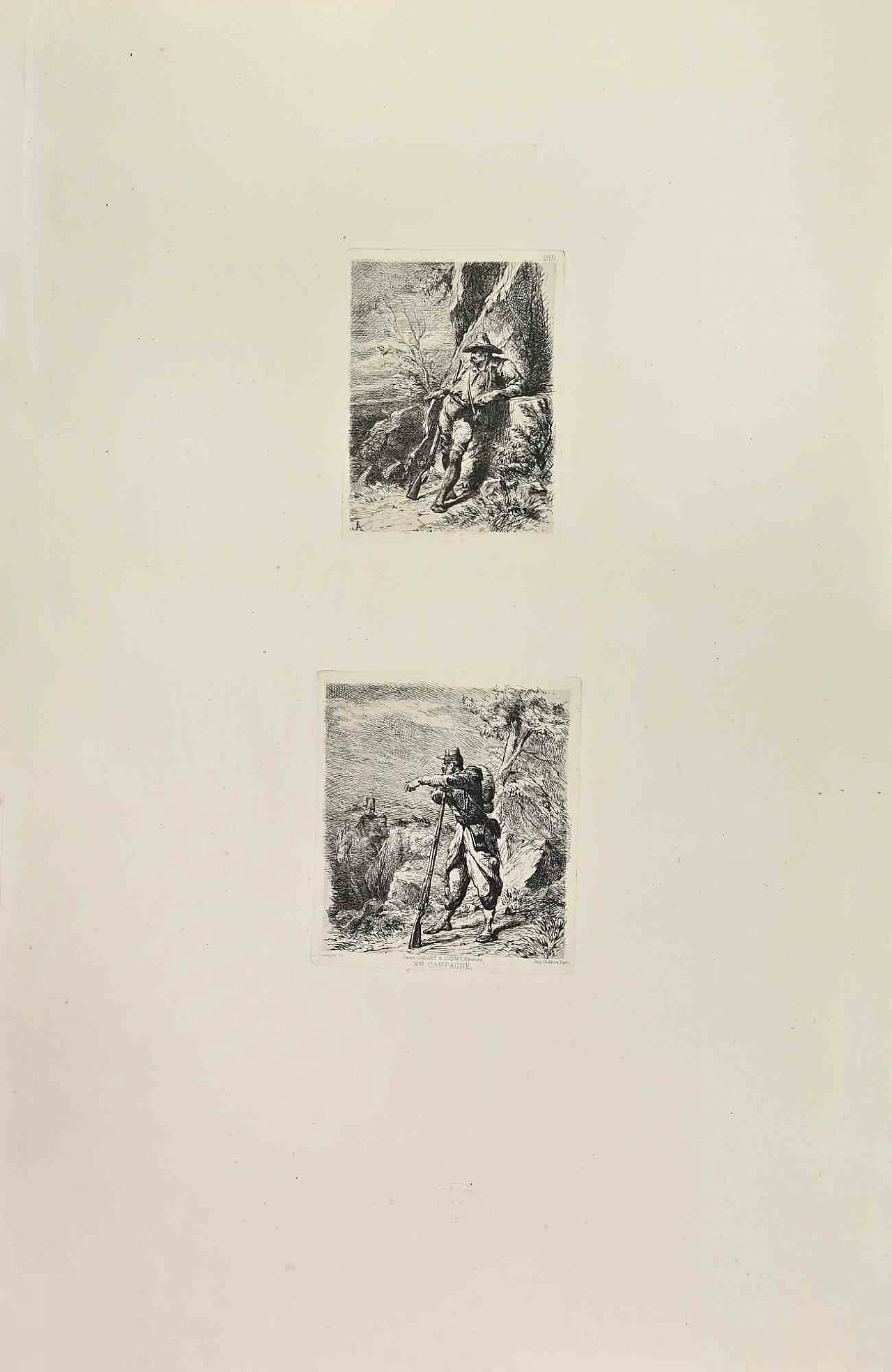 Auguste Lancon, En Campagne, Etching 19th century 1