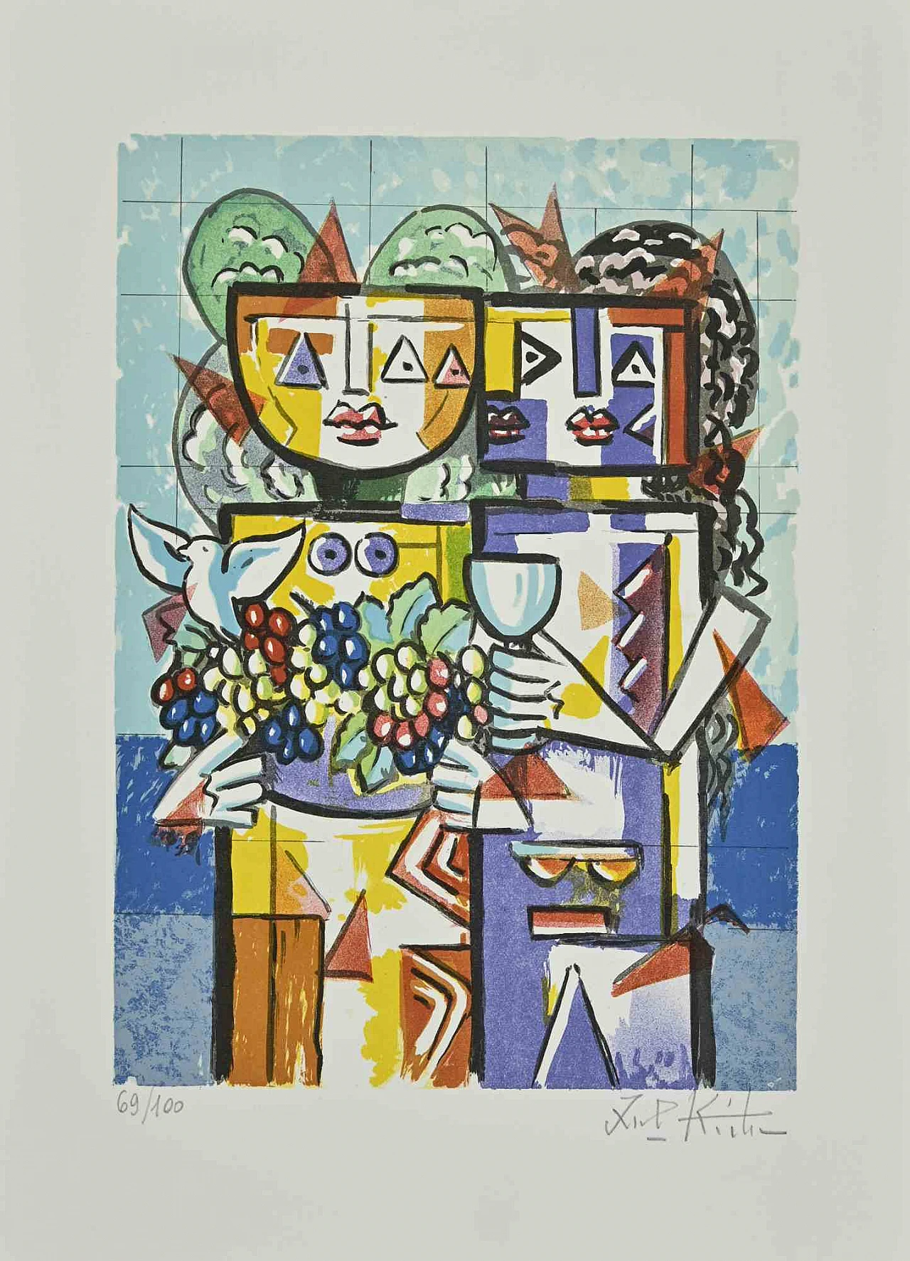 Ibrahim Kodra, Lovers, Lithograph 1960s-1970s 1