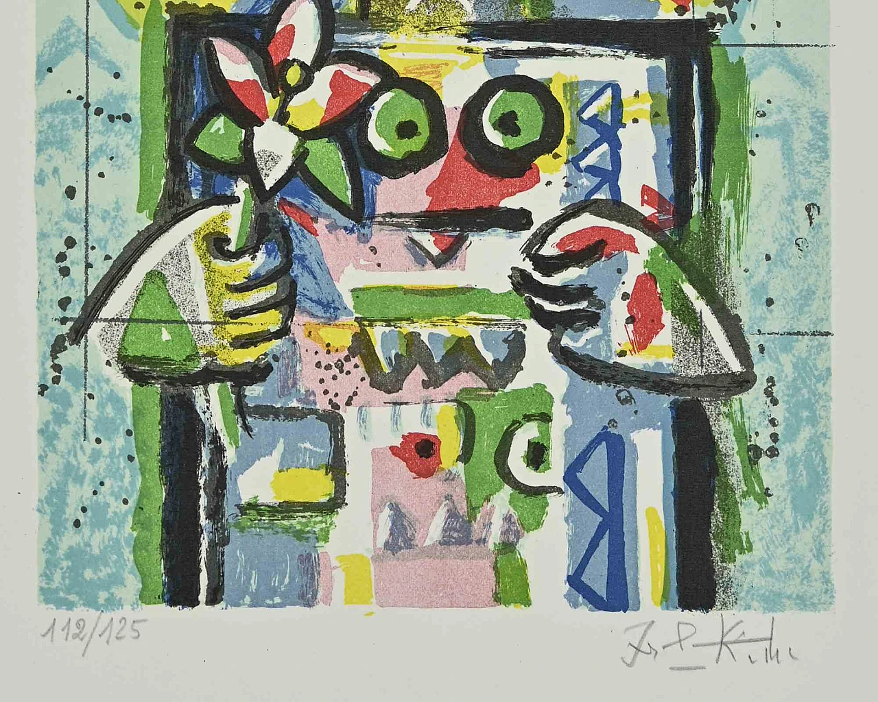 Ibrahim Kodra, Woman with Flower, Lithograph 1980s-1990s 2