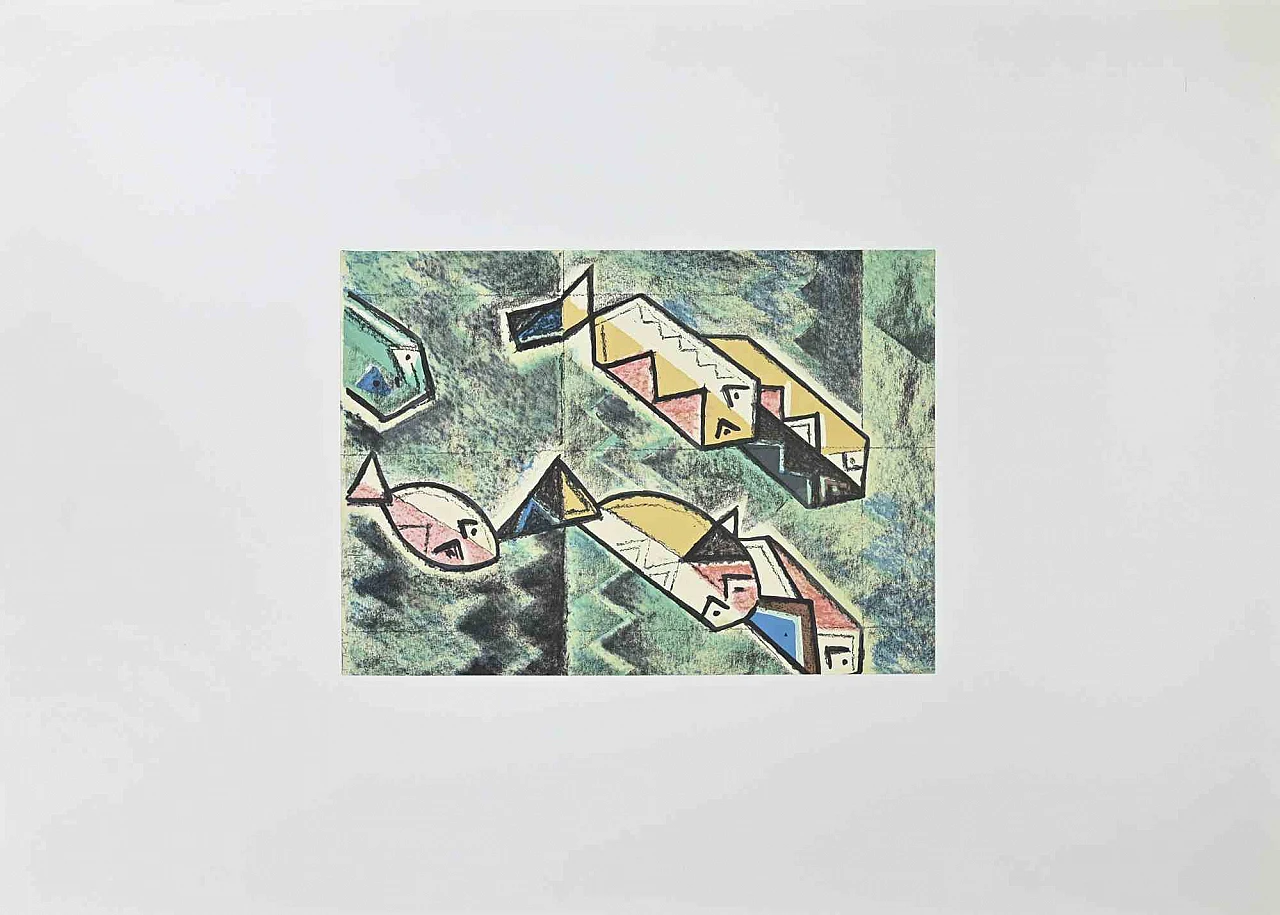 Ibrahim Kodra, Fishes, Lithograph 1960s-1970s 1