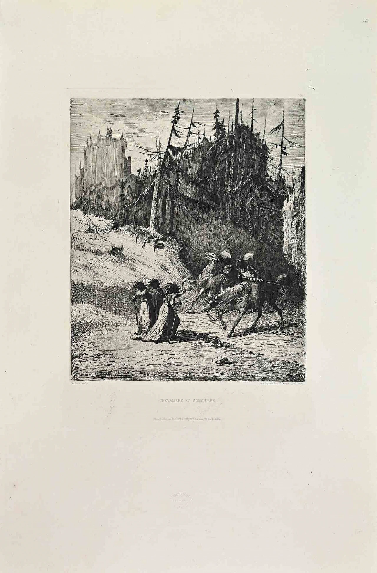 Charles Amédée de Boret, Chevaliers et Sorcieres, Etching 19th century 1