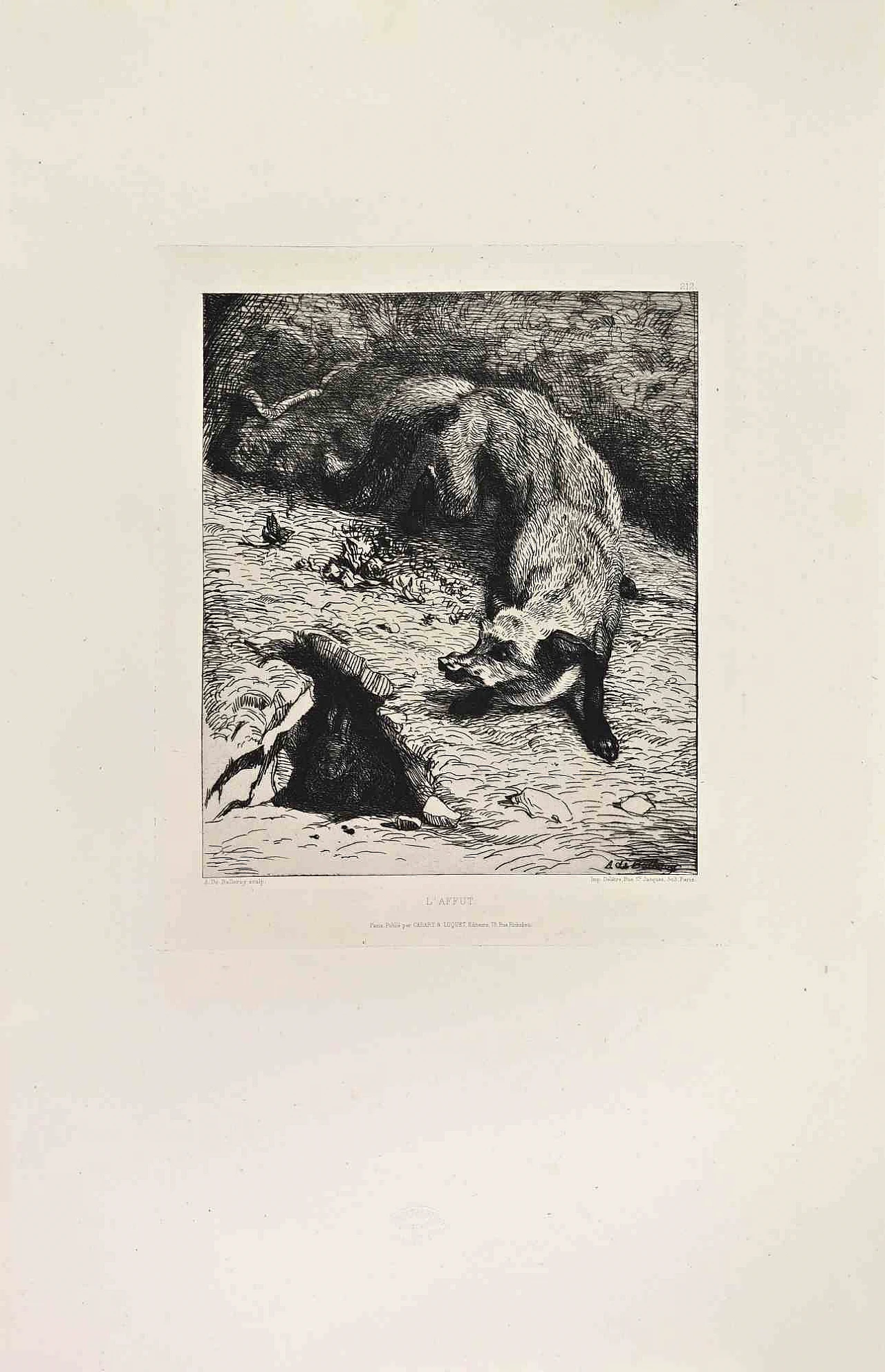 Albert de Balleroy, L'Affut, Etching 19th century 1