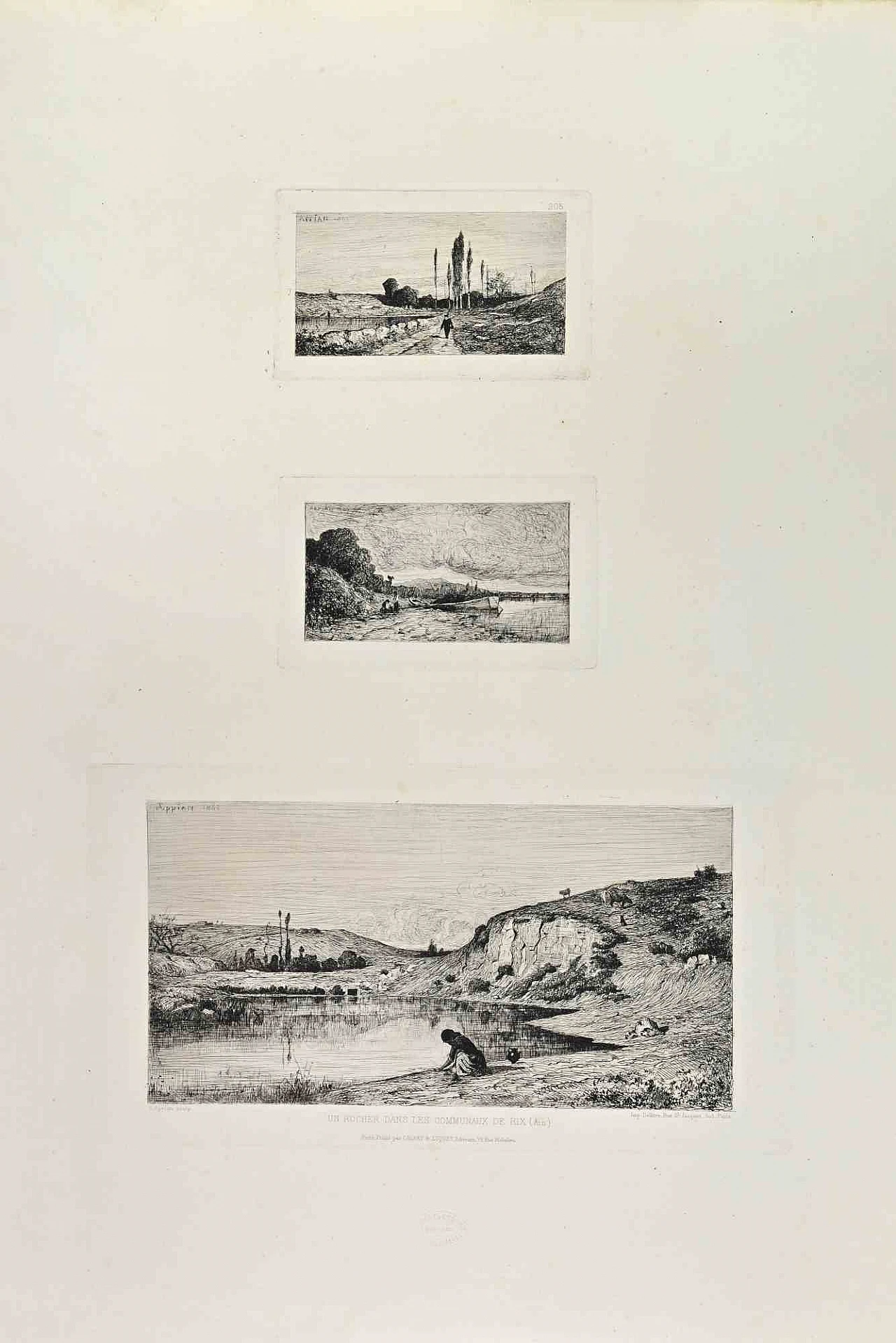 Appian, Un Rocher dans les Communaux de Rix, Etching 19th century 1