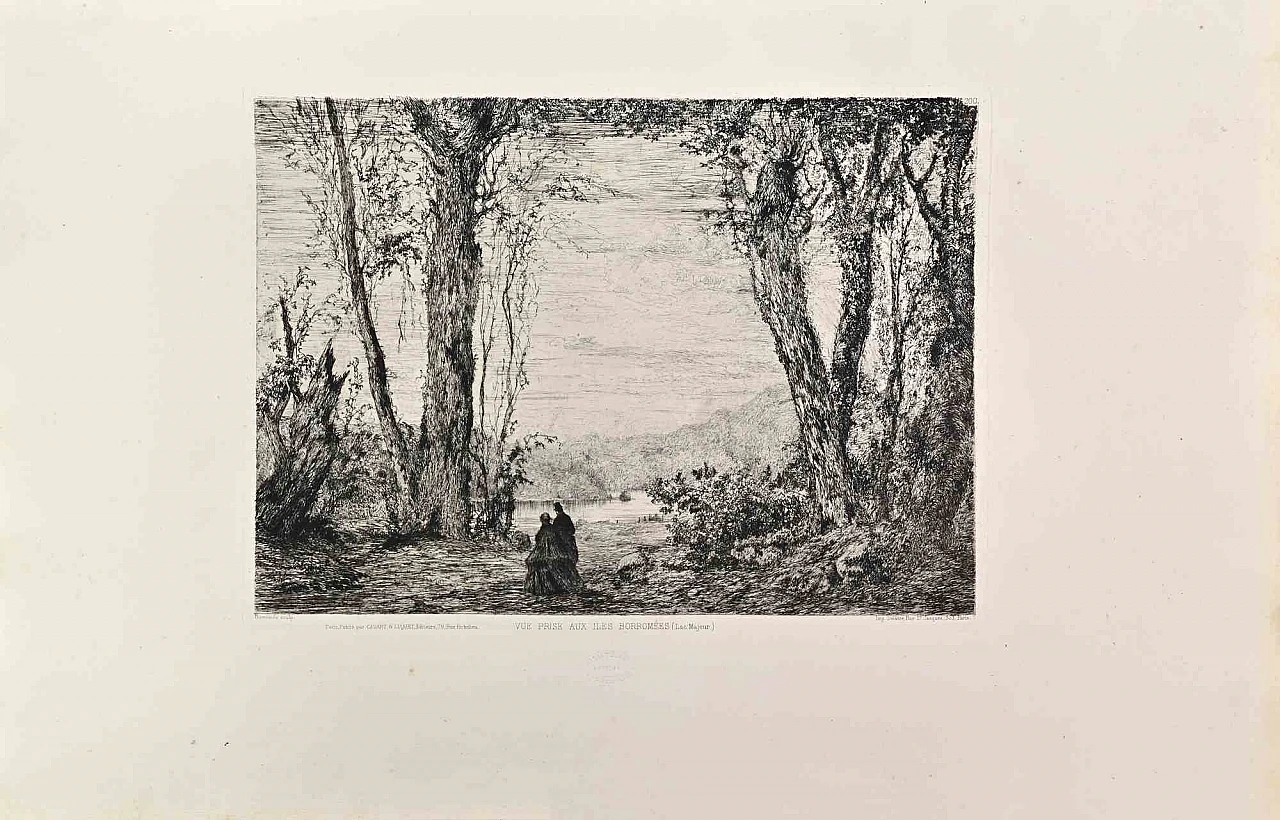Giberto Borromeo, Vue Prise aux Iles Borromees, Etching 19th century 1