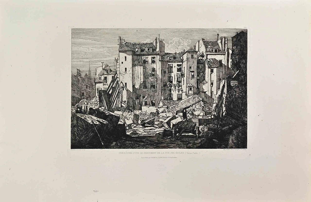 Maxime Lalanne, Demolitions pour le Percement de la Rue des Ecoles, Etching 19th century 1