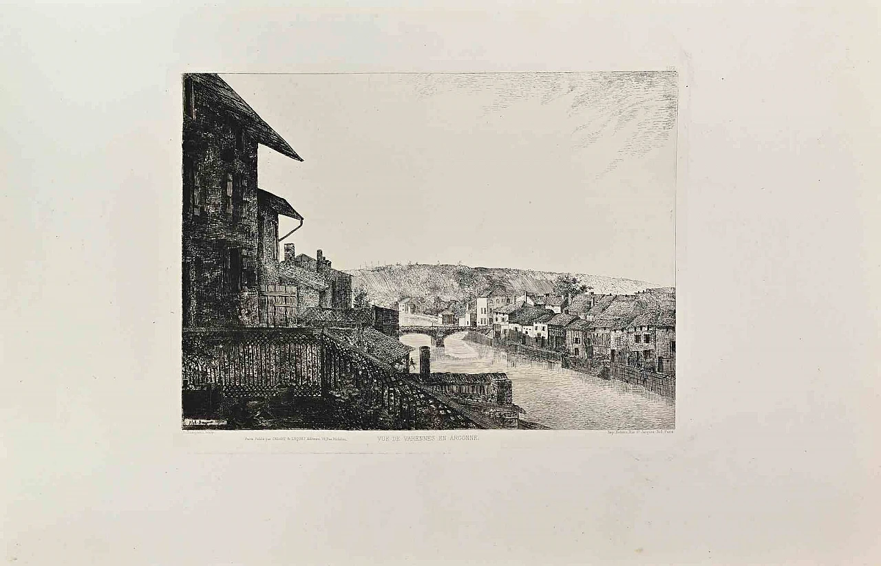 Alphonse Beaujoint, Vue de Varennes en Argonne, Acquaforte '800 1