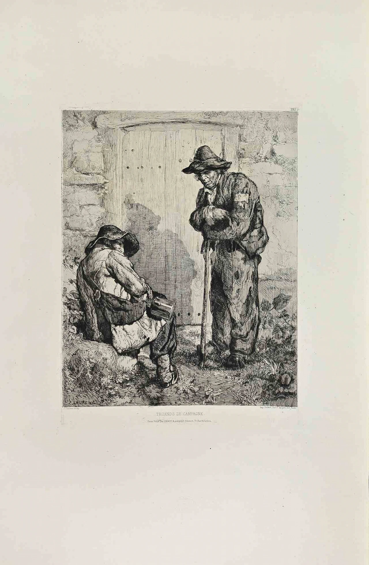Jules Laurens, Truands de Campagne, Etching 19th century 1