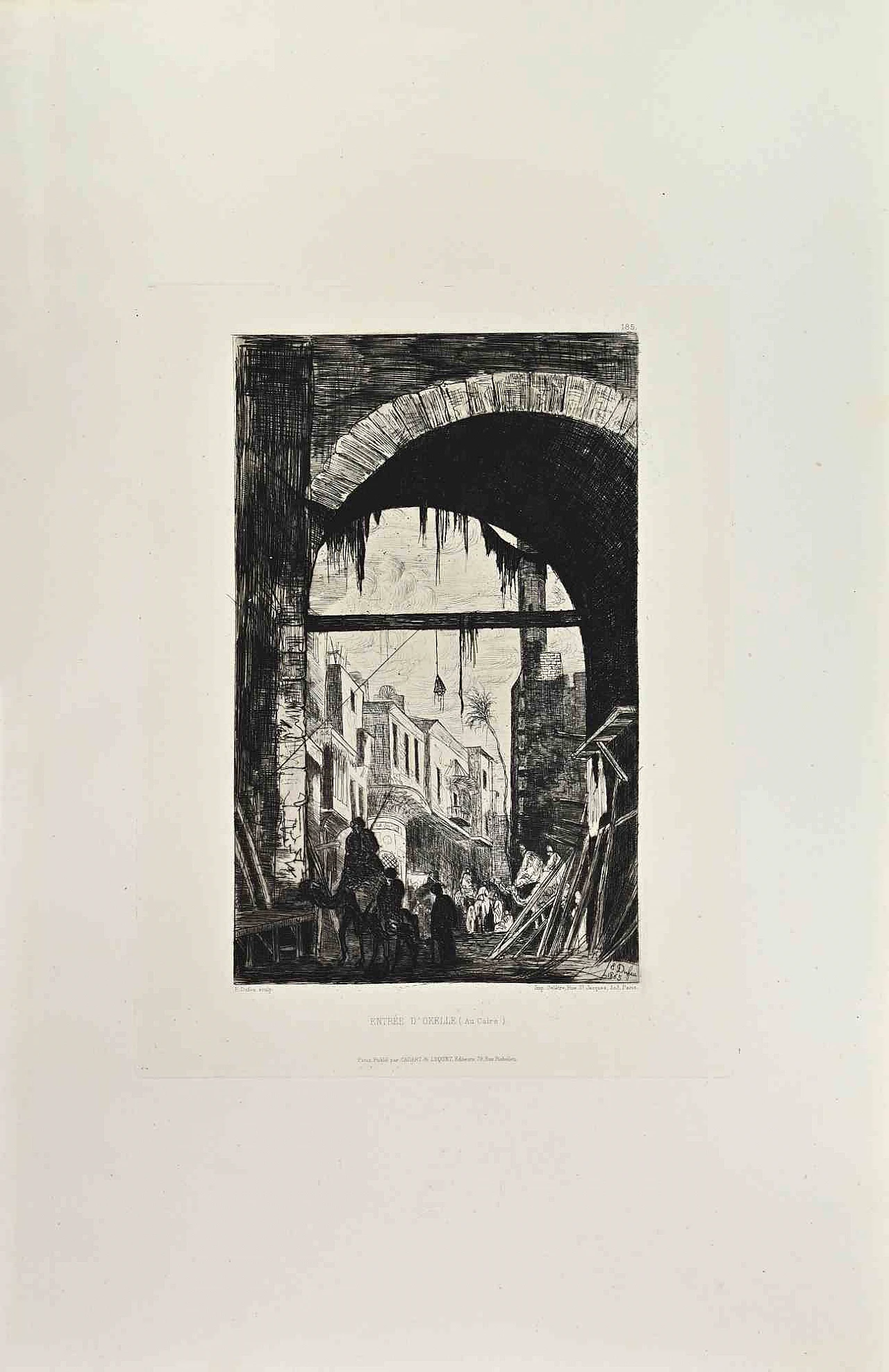 Edouard Dufeu, Entree d'Okelle, Etching 19th century 1