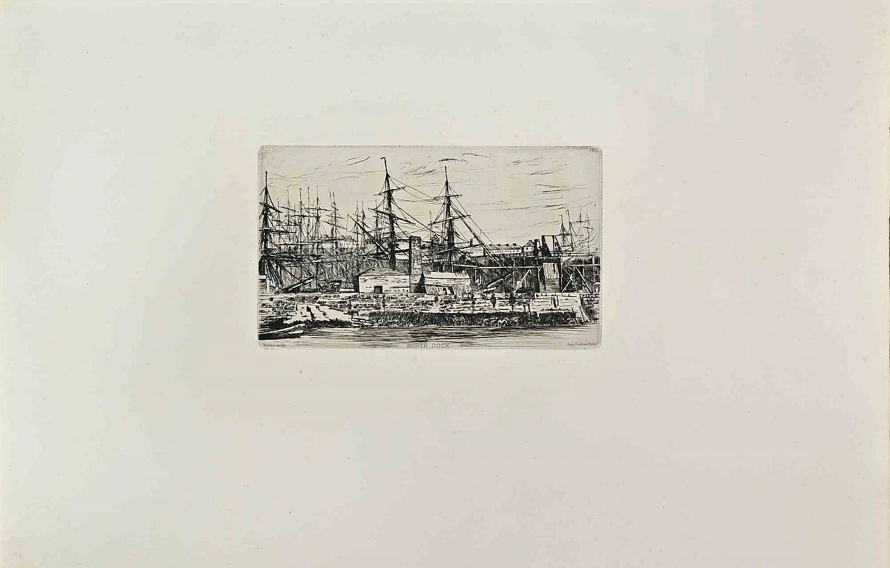 Mathew White Ridley, North Dock, Etching 19th century 1
