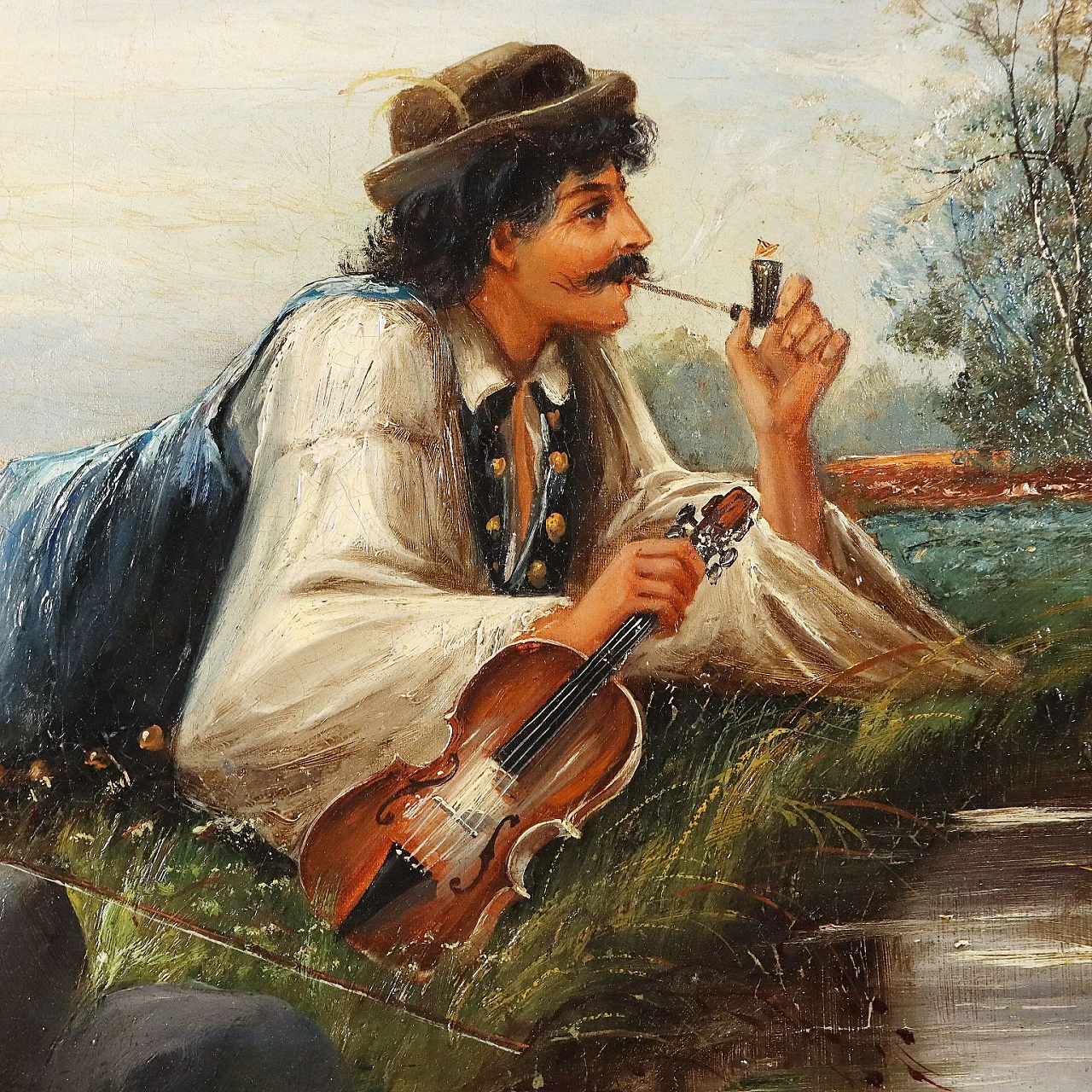 G. Szego, innamorati gitani, coppia di dipinti a olio su tela 4