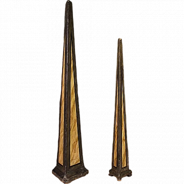 Pair of large painted wooden obelisks, 20th century