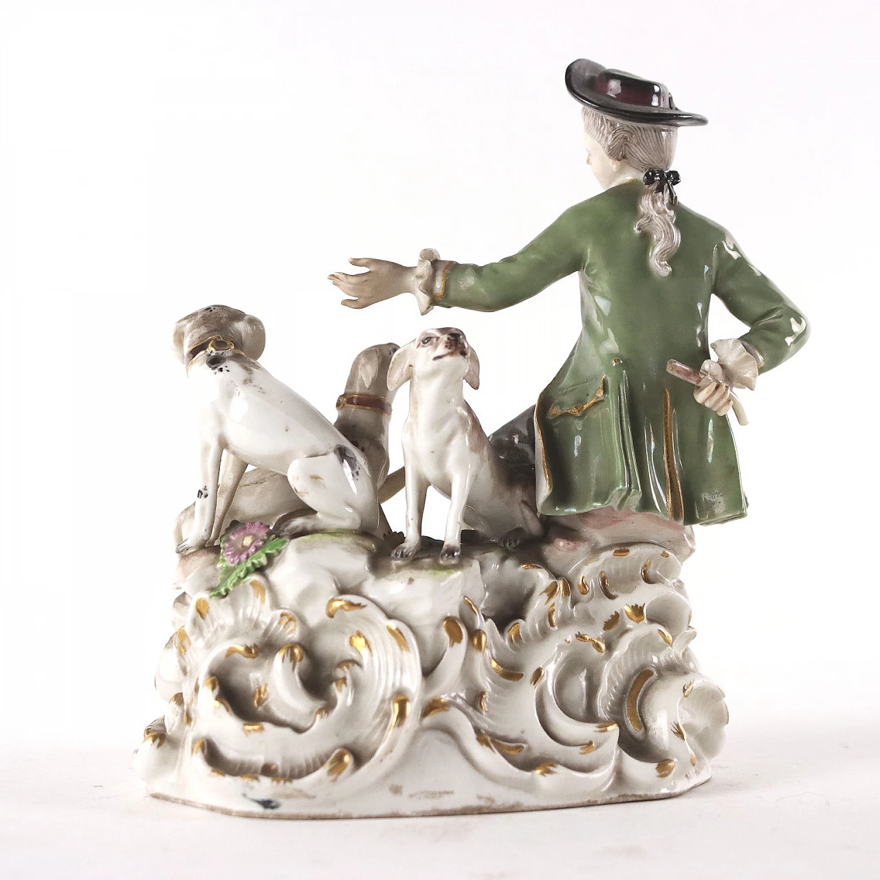 Meissen porcelain sculpture of courtier with hunting dogs, mid-19th century 10
