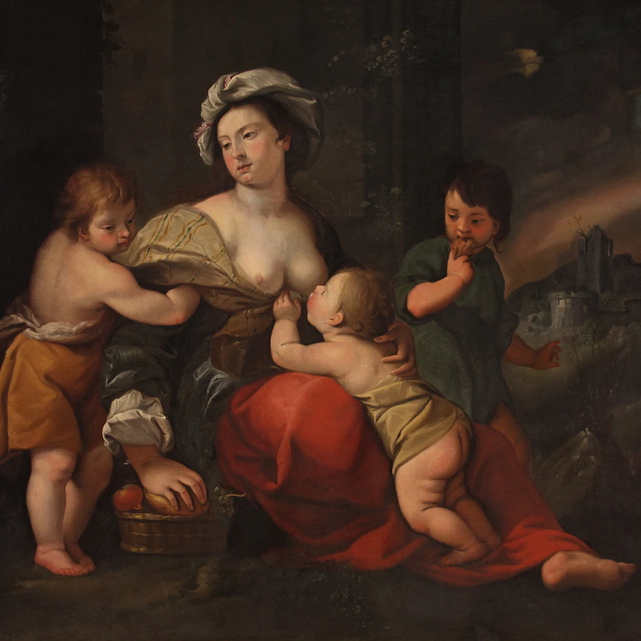Italian painting, allegory of charity,  17th century 1