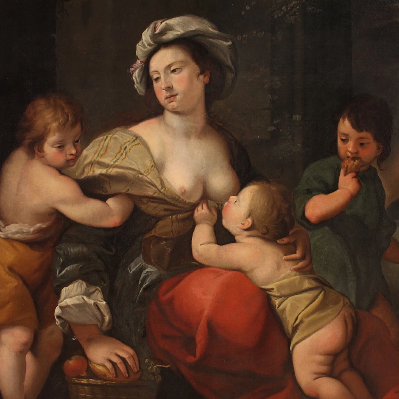 Italian painting, allegory of charity,  17th century 8