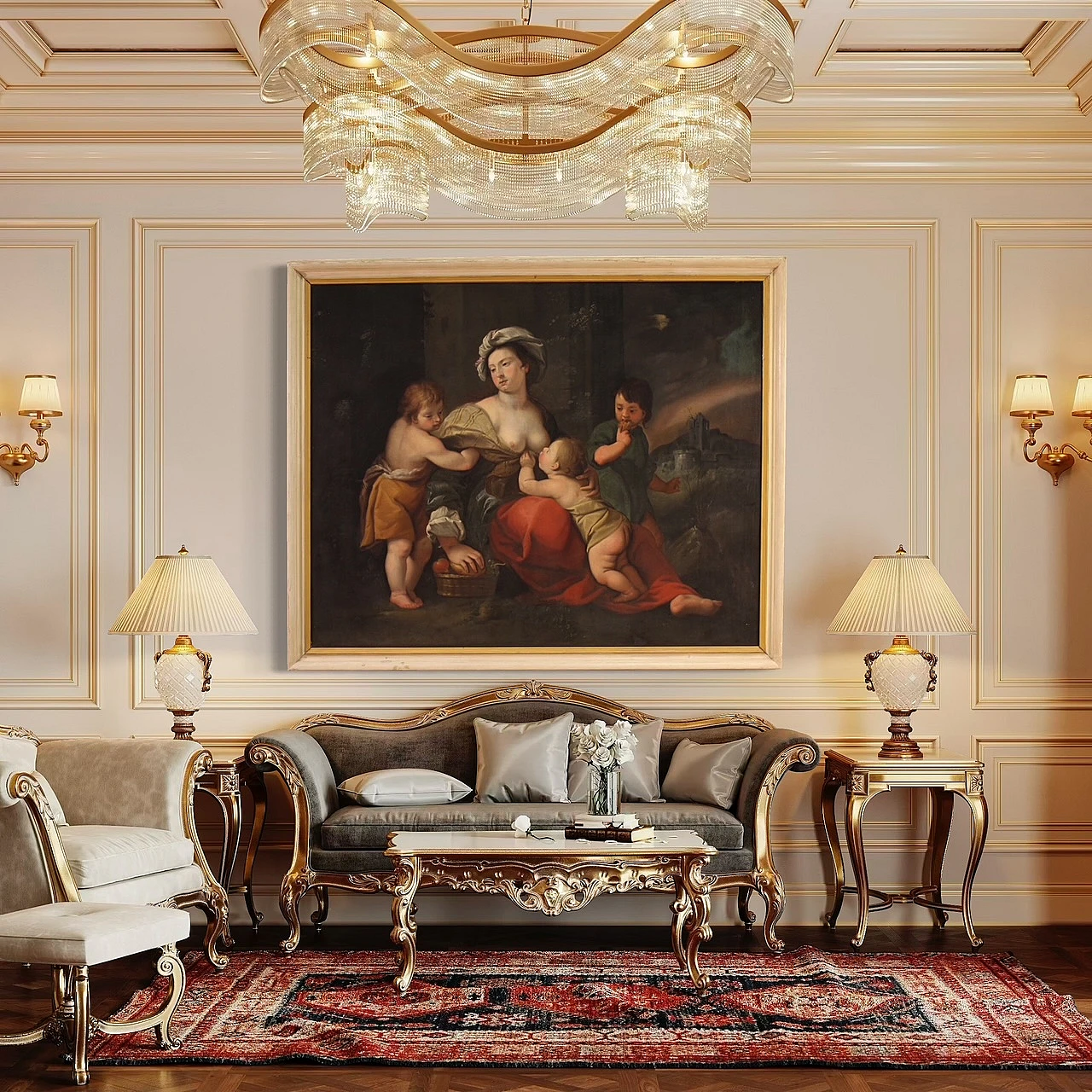 Italian painting, allegory of charity,  17th century 10