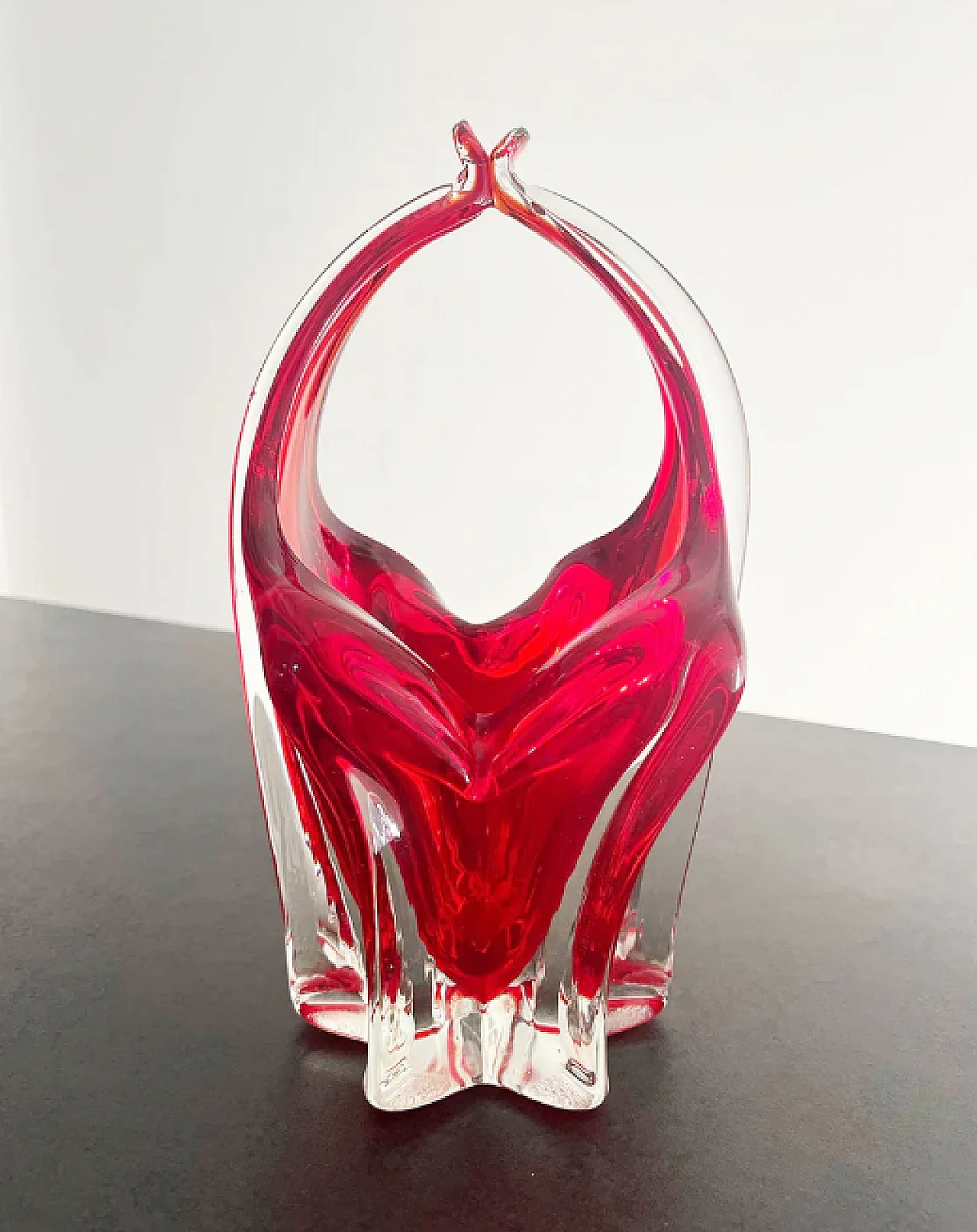Red Murano glass basket, 1960s 1
