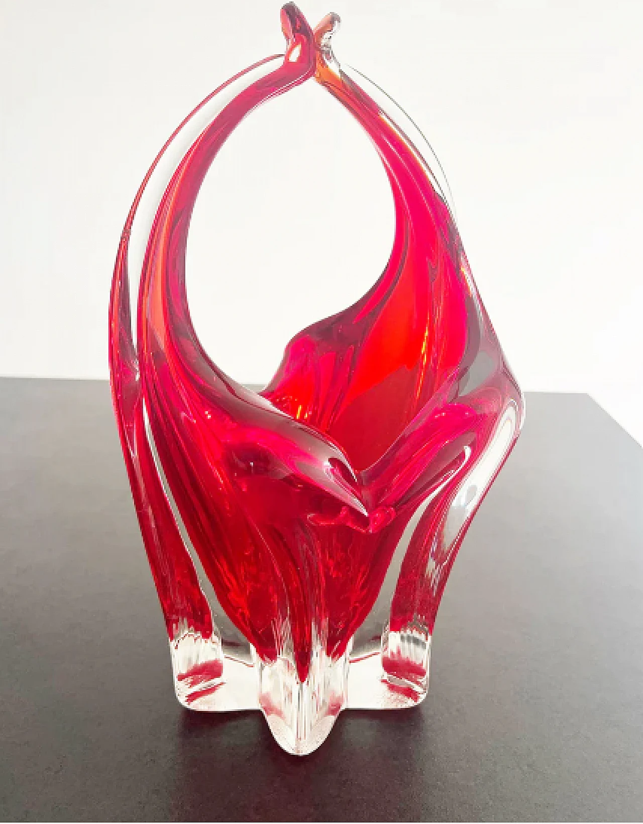 Red Murano glass basket, 1960s 4