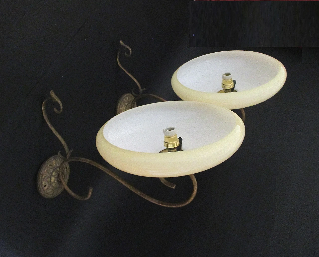 Pair of Liberty wall lamps in brass and glass from the 1900s 7