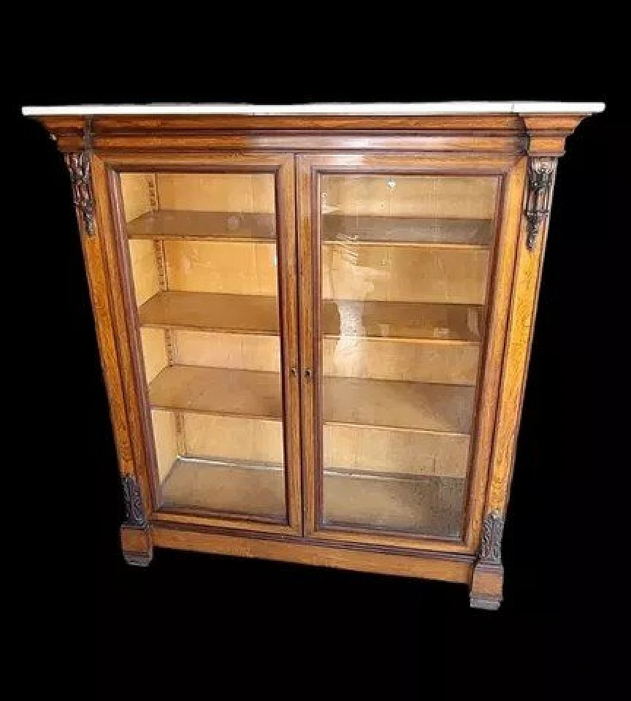 Bookcase or display case in wood and Carrara marble, 19th century 1