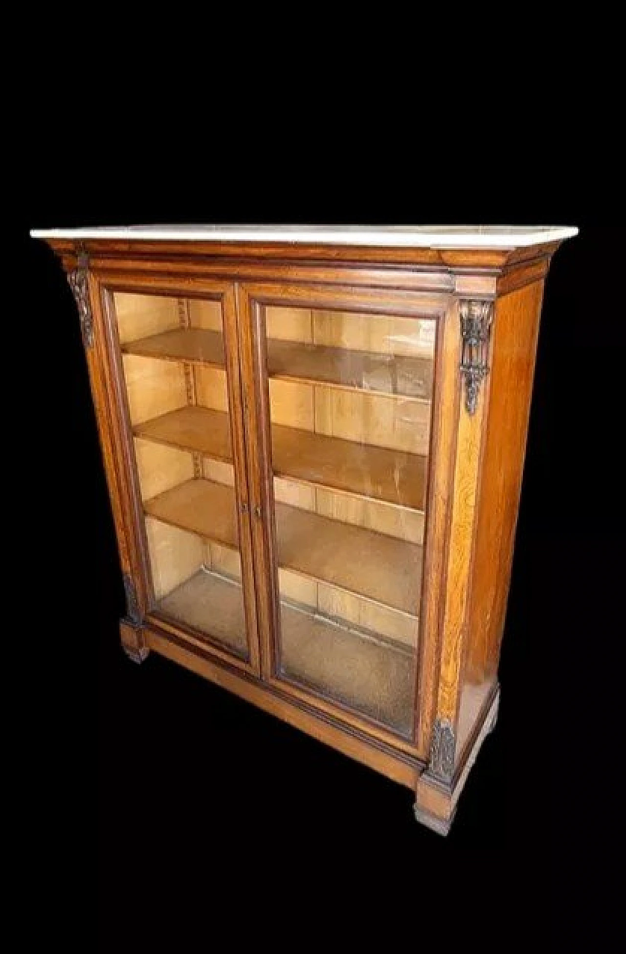 Bookcase or display case in wood and Carrara marble, 19th century 2