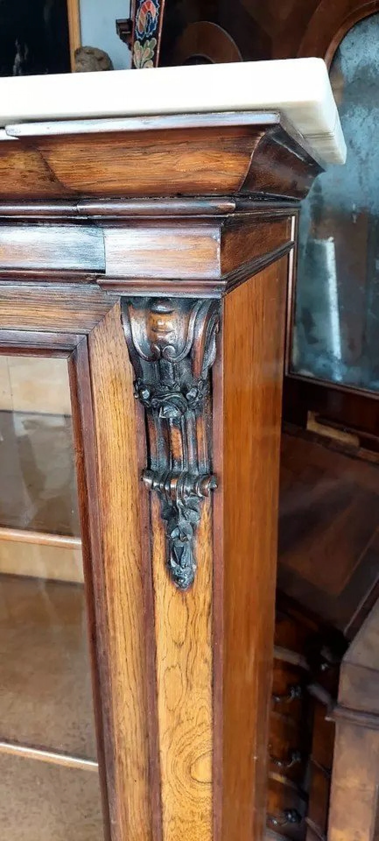 Bookcase or display case in wood and Carrara marble, 19th century 8