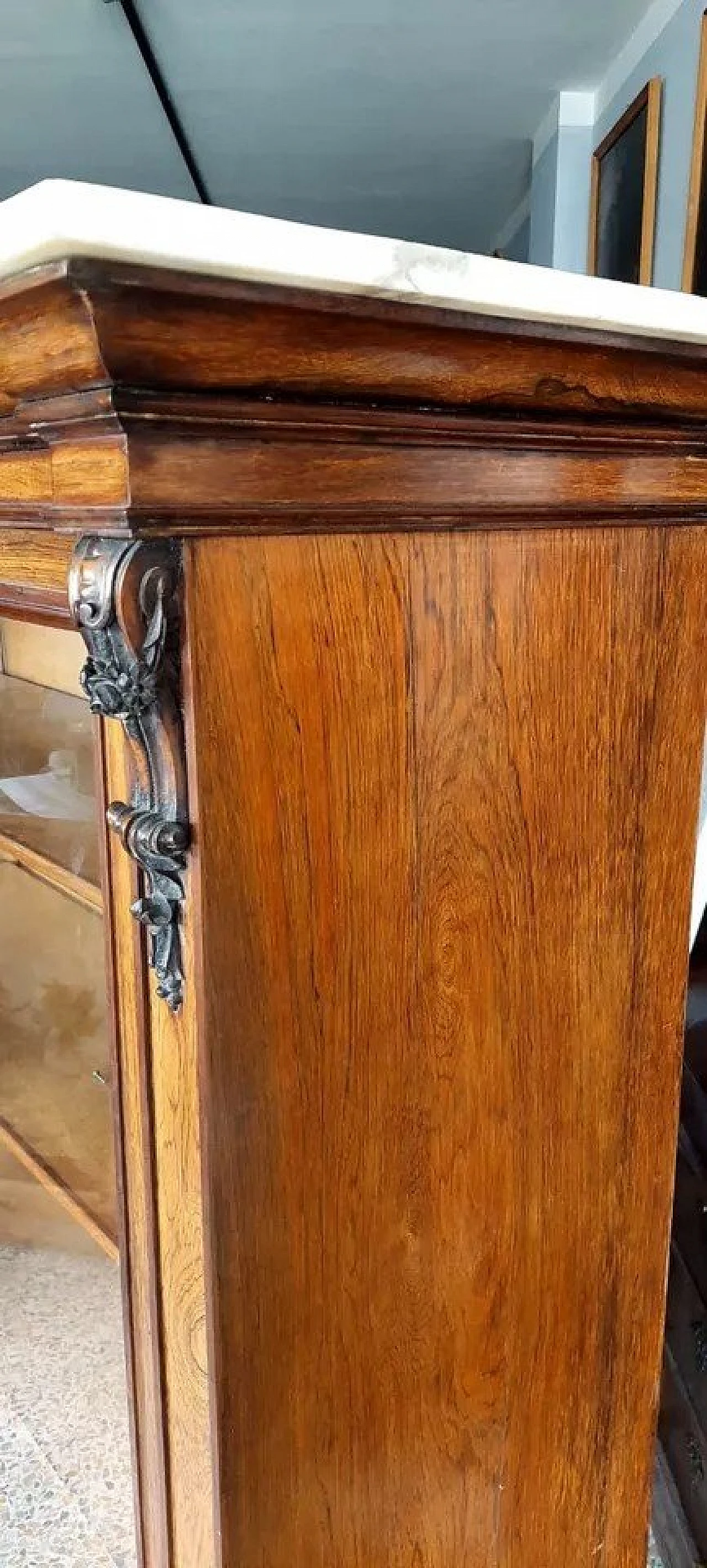Bookcase or display case in wood and Carrara marble, 19th century 9