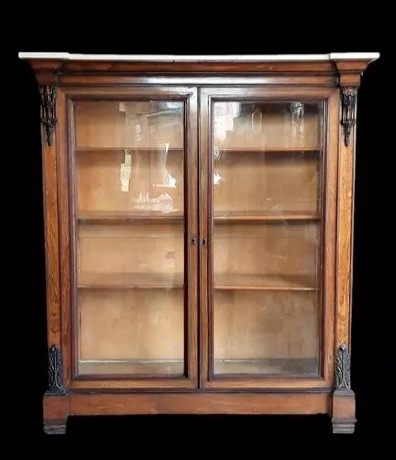 Bookcase or display case in wood and Carrara marble, 19th century 10