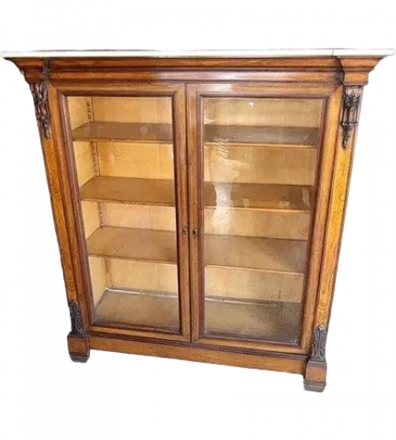 Bookcase or display case in wood and Carrara marble, 19th century 11