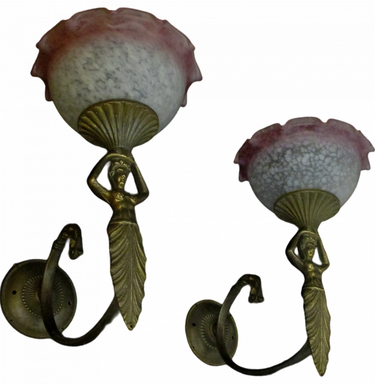 Coppia Applique Liberty in bronzo e vetro soffiato epoca 900 9