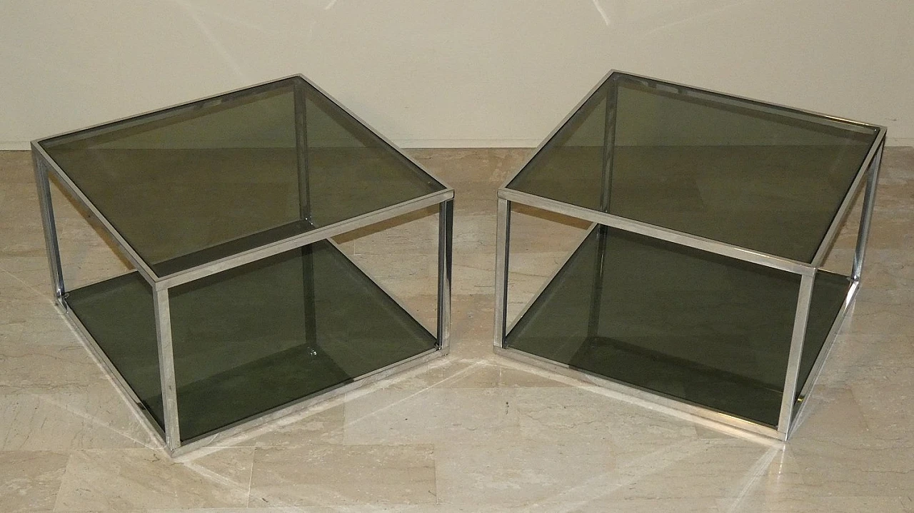 Coffee Tables in Chromed Steel and Glass, Italy, 1970s, Set of 2 1