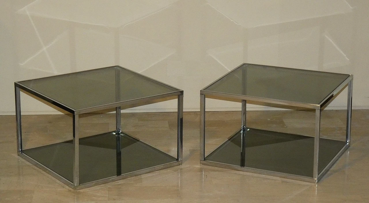 Coffee Tables in Chromed Steel and Glass, Italy, 1970s, Set of 2 2