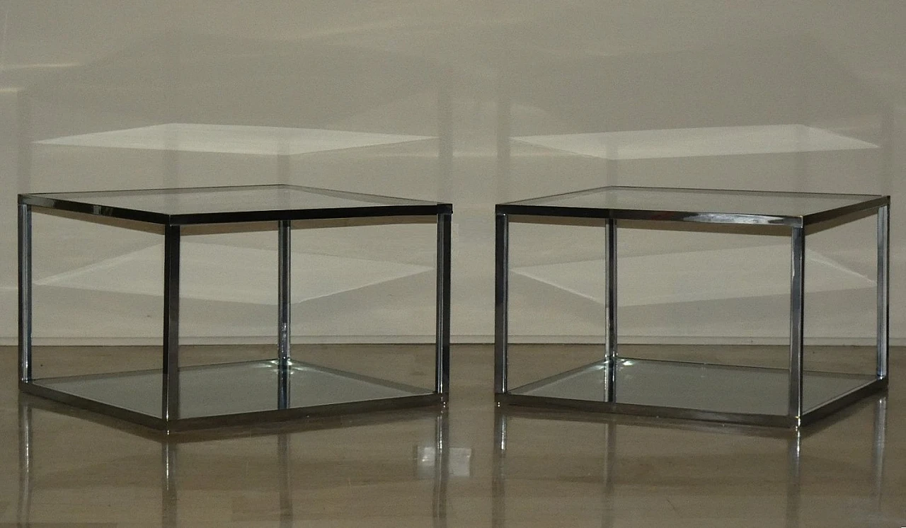 Coffee Tables in Chromed Steel and Glass, Italy, 1970s, Set of 2 3
