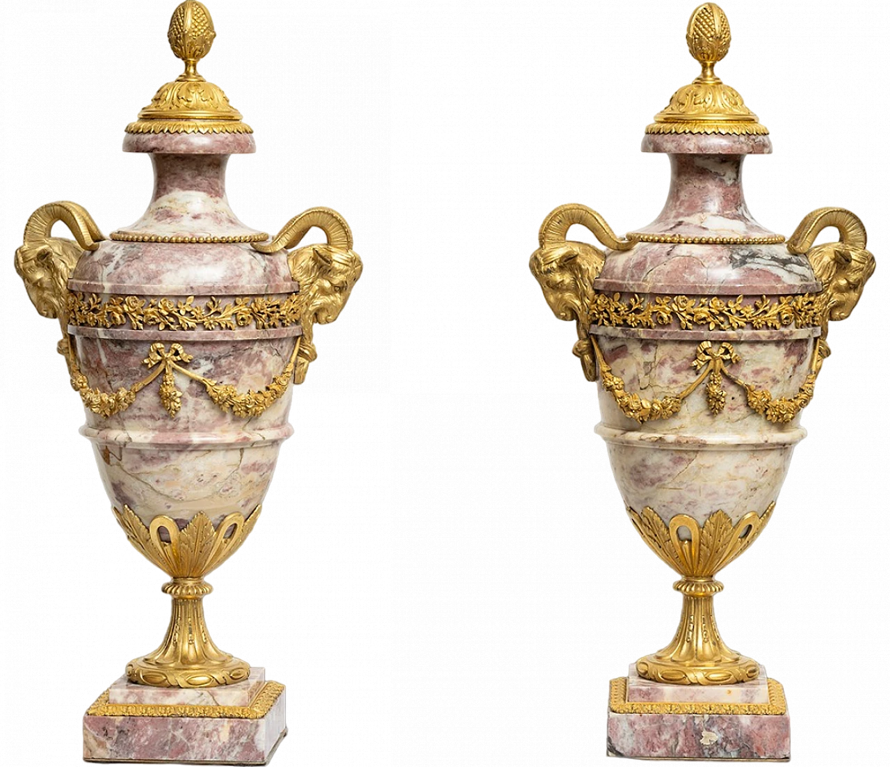 Coppia di cassolette Napoleone III in marmo e bronzo, '800 7