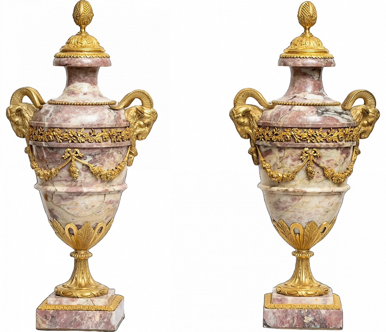 Coppia di cassolette Napoleone III in marmo e bronzo, '800 8