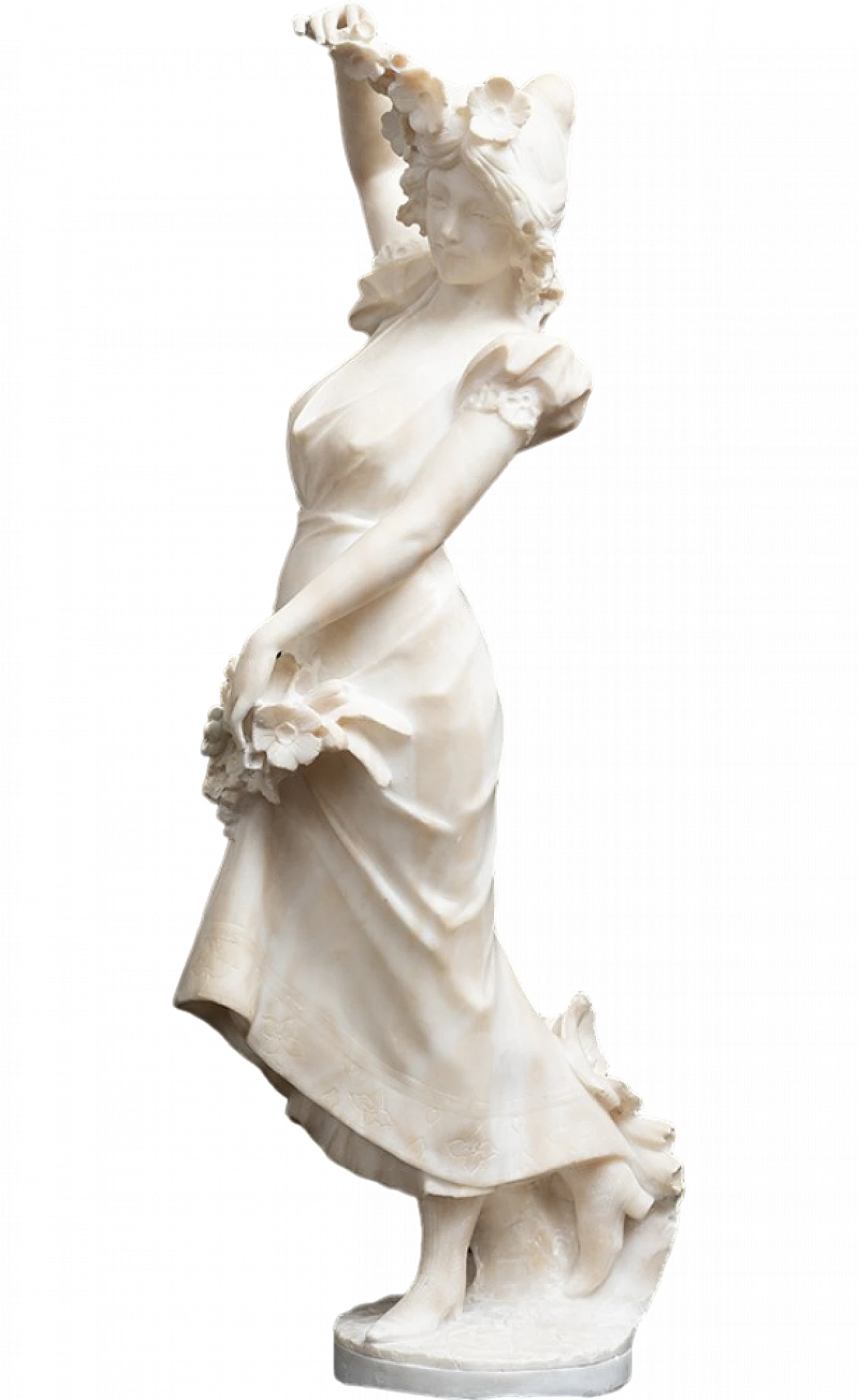 Scultura di donna con fiori Francese in alabastro, '800 7
