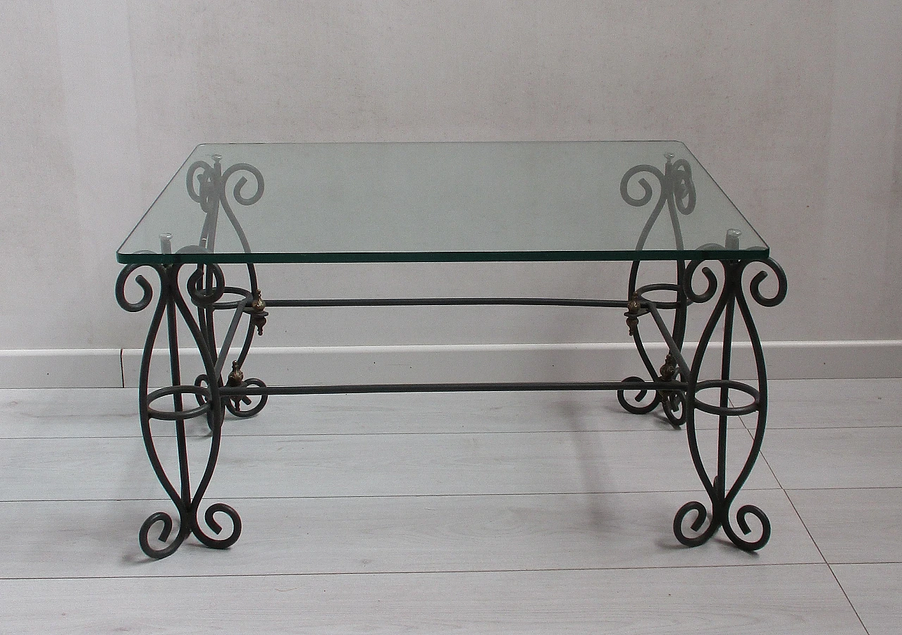 Wrought iron coffee table with glass top, 20th century 2