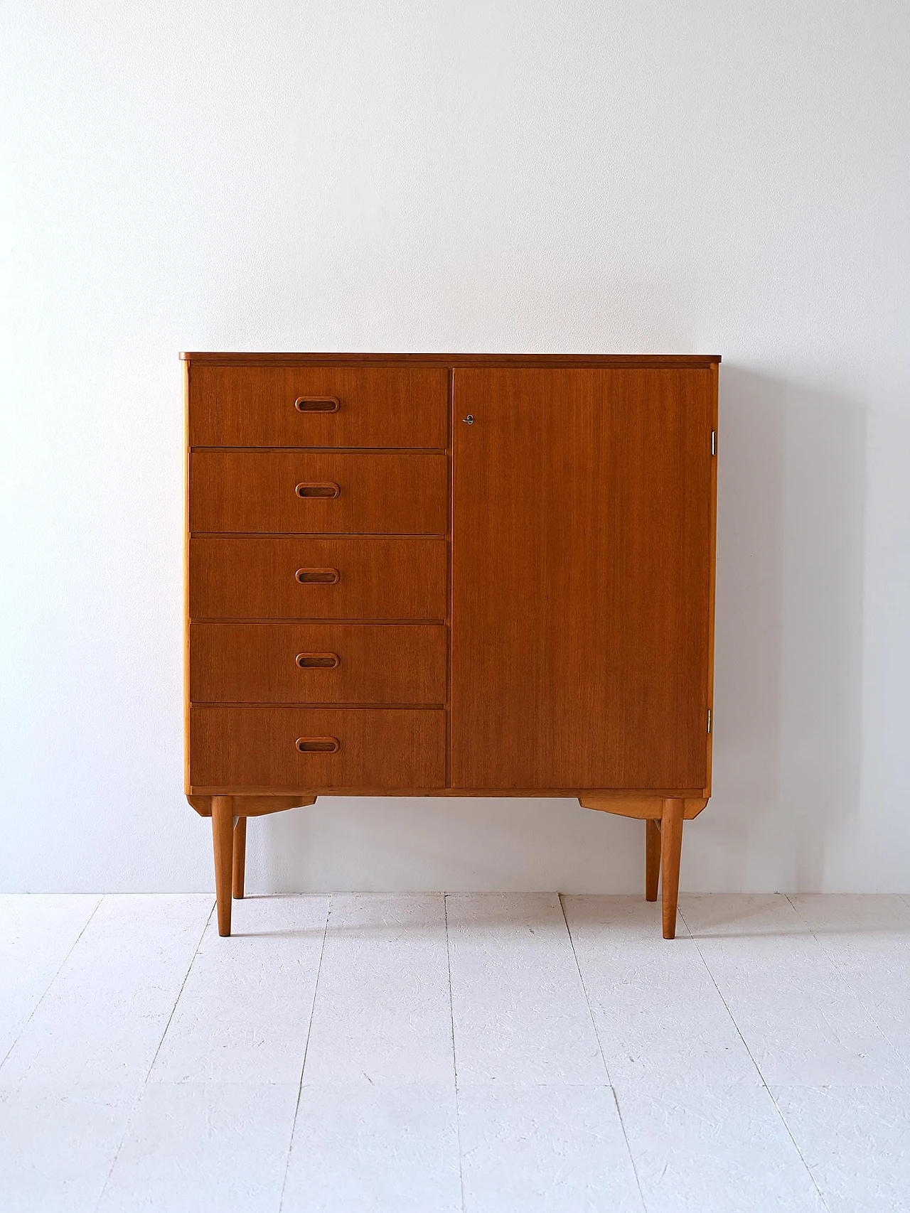Scandinavian vintage cabinet with door and drawers 2